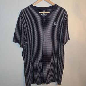 Psyco Bunny Men's Navy Striped V-Neck Pima Cotton T- Shirt NWOT